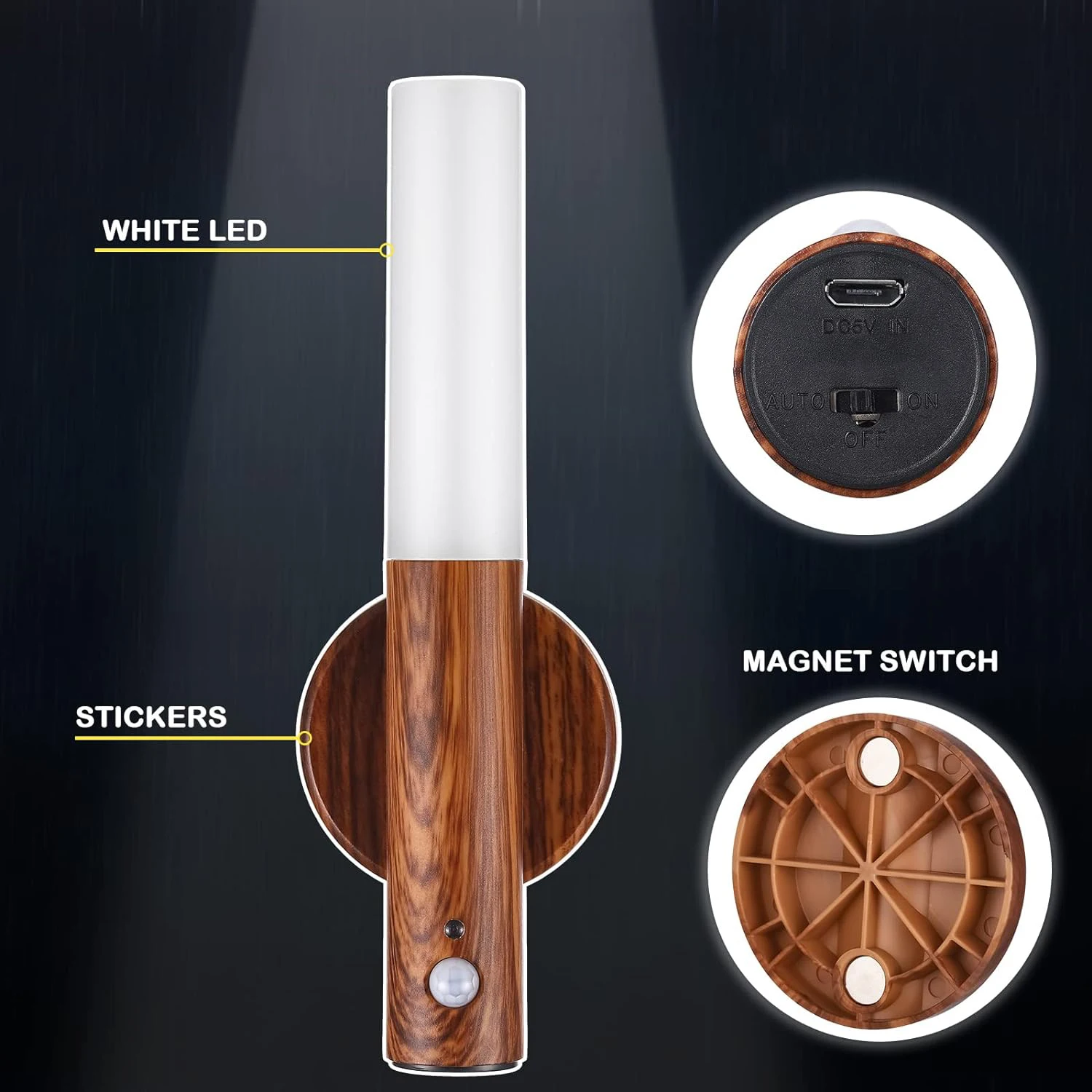 USB Rechargeable LED Motion Sensor Night Light Magnet Body Sensor Wall Sconce for Hallway & Stair Portable Nightlight Camping