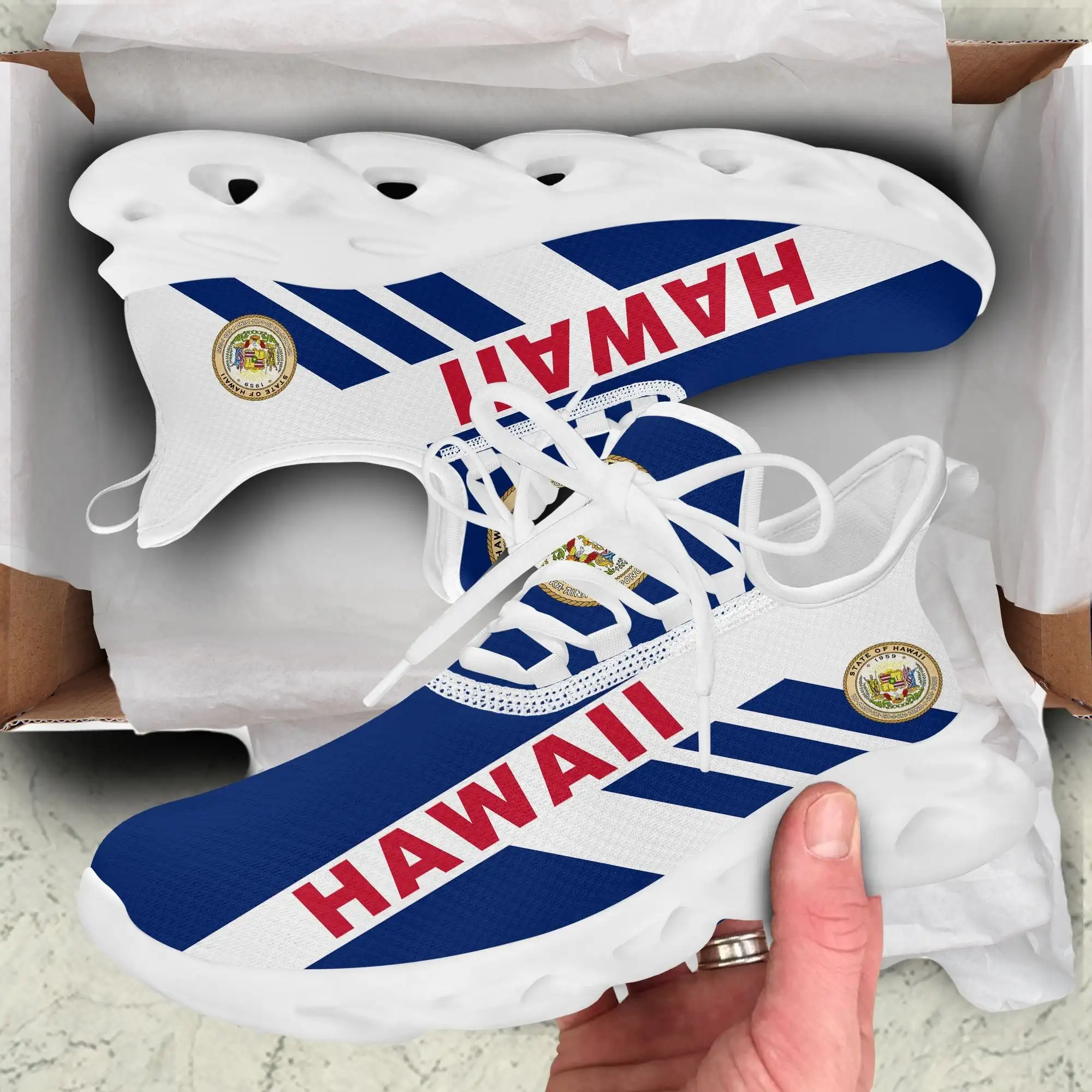 polynesian footwear custom design Hawaii Flag Girl Skateboard Casual Shoes Simple Classic blue and white print Running Shoes