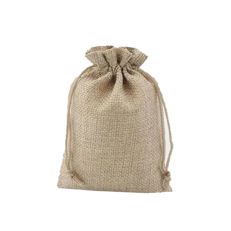 Custom Logo Printed Christmas Gift Drawstring Jute Gunny Pouch 100% Natural Burlap Jute Shopping Bags Brown Coffee Jute Bags