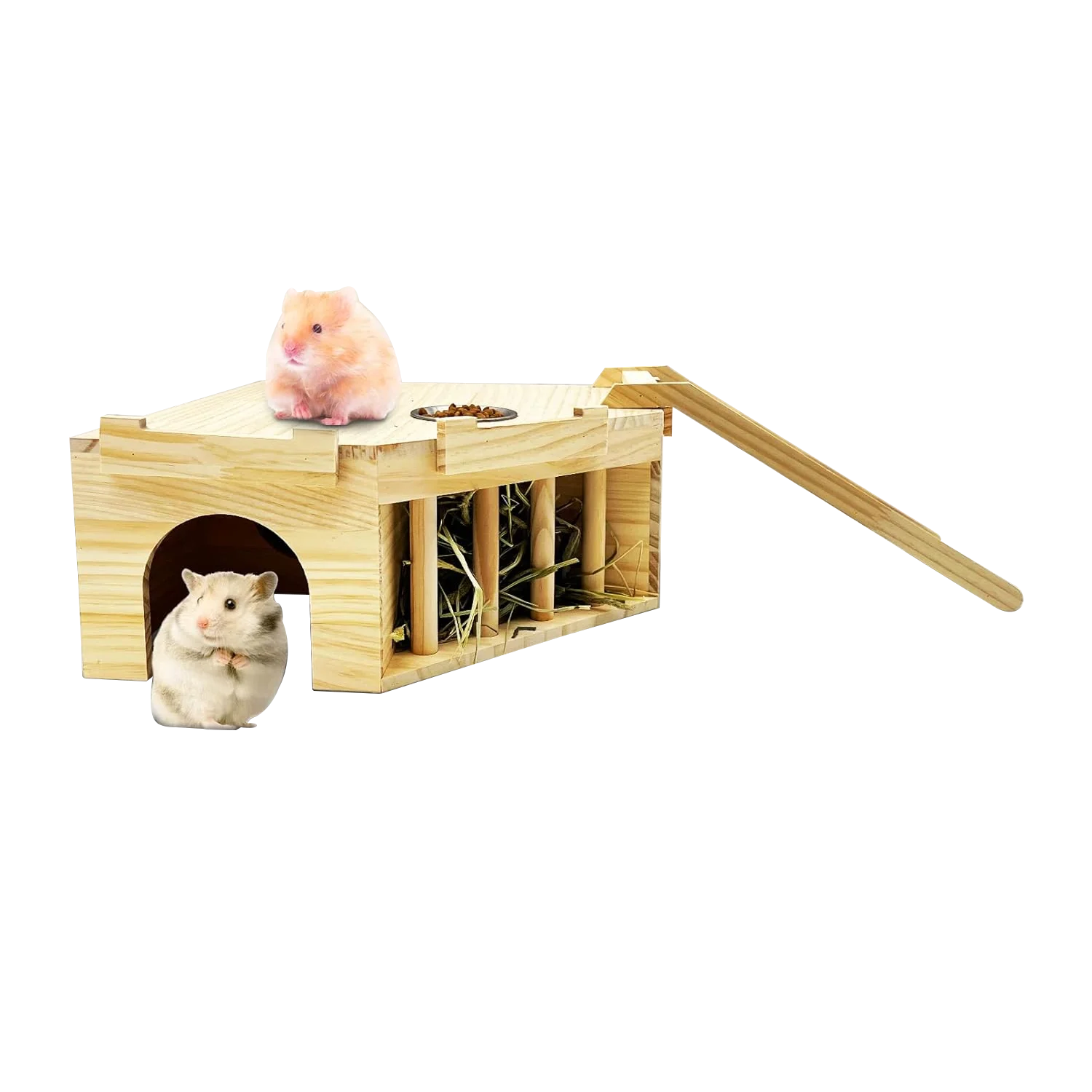 Guinea Pig Castle Natural Wooden Rabbit House with Ladder and Hay Feeder Chinchilla For Guinea Pig Rabbit Hedgehog