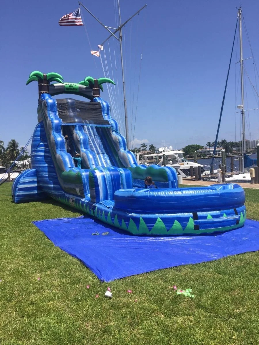 Rental Blue Monster Wave Inflatable Water Slide With Splash Pool Combo Inflatable Blue Lagoon Water Slide For Sale