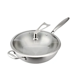 Kitchen Cooking 30/32/34Cm Stainless Steel Wok With Cover Skillet Frying Pan Wok Pan
