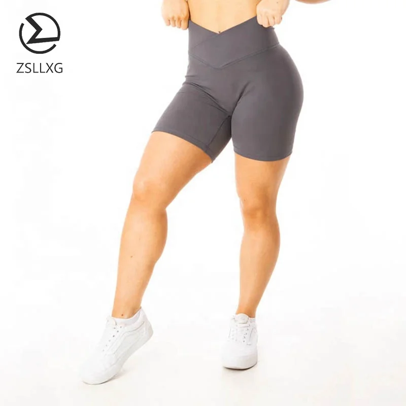 New Design V Cut Waist Fitness Gym Shorts Solid Color Shorts Fitness Workout Women Yoga Biker Shorts