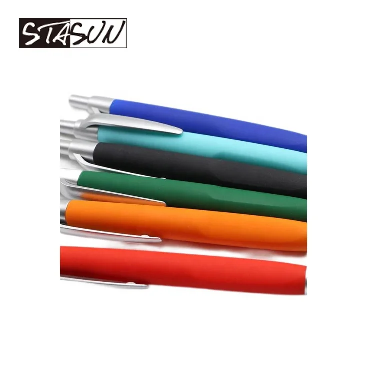 STASUN Promotional Ball Pen Logo Printed Pen Colorful Rubber Coating Pen Retractable Ballpoint Customized Printed Less MOQ