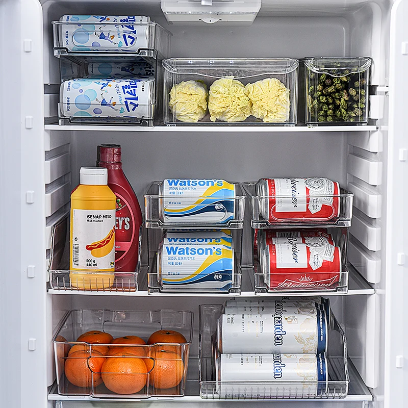Pack Refrigerator Organizer Bins Can Dispenser Storage Holder Soda Beverage Canned Food Container Bin Clear Plastic Pantry