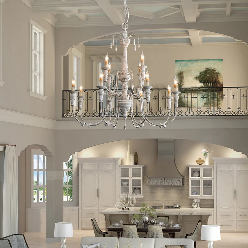 Vintage Retro Wooden Hanging Lighting Pendant Lamp White Large Solid Wood Chandelier For Room Church Lobby Kitchen Island