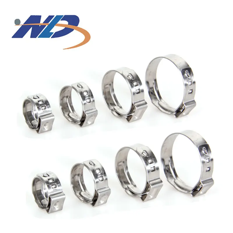 Customized 304 Stainless Steel Stepless Cinch Ring Crimp Pinch Single Ear Hose Clamp