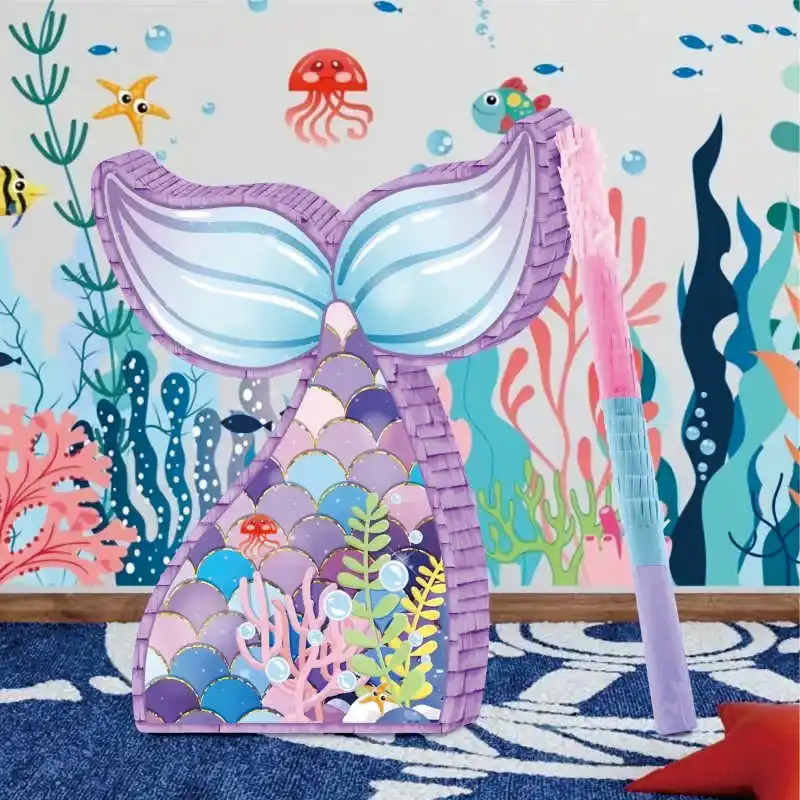 Paper Blindfold For Kid Birthday Party Decoration  and  Hot Selling Mermaid Tail Pinata With Plastic Bat