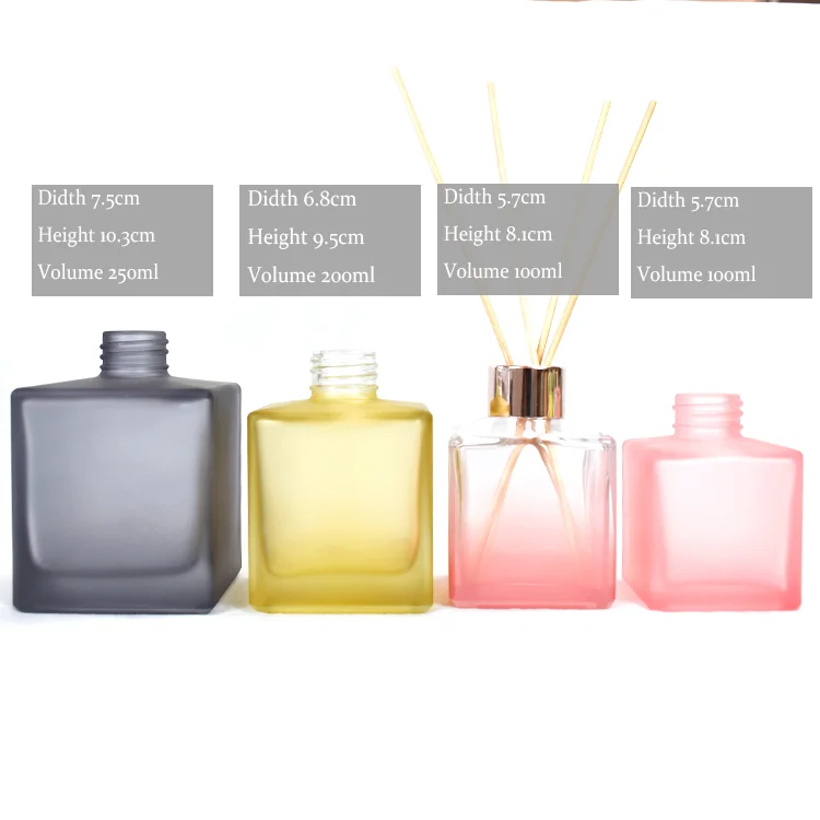 wholesale frosted square empty reed glass diffuser bottle glass wooden cap empty bottle matte black 2 200 ml