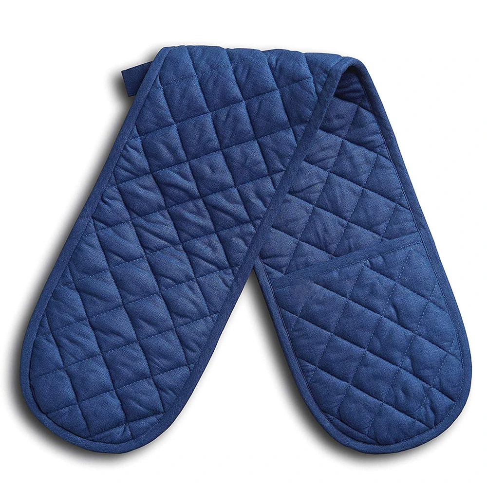 Cheap price double cotton linen  oven mitt long kitchen oven mitt for promotion