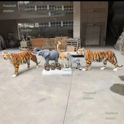 Life size resin sculpture statue artificial Jungle safari animal Elephants tigers zebras giraffes props party decorations