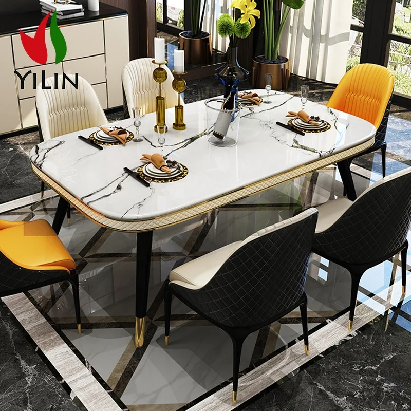 Wholesale Italian Modern Simple Style Luxury Marble Table Top Rectangle Household Dining Table set