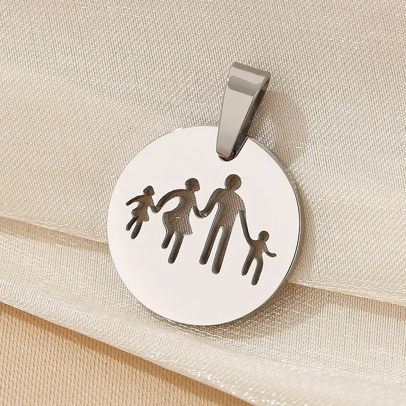 Kalen Charm Jewelry Round Hollow DIY Pendant Stainless Steel Girls and Boys My Family Pendant