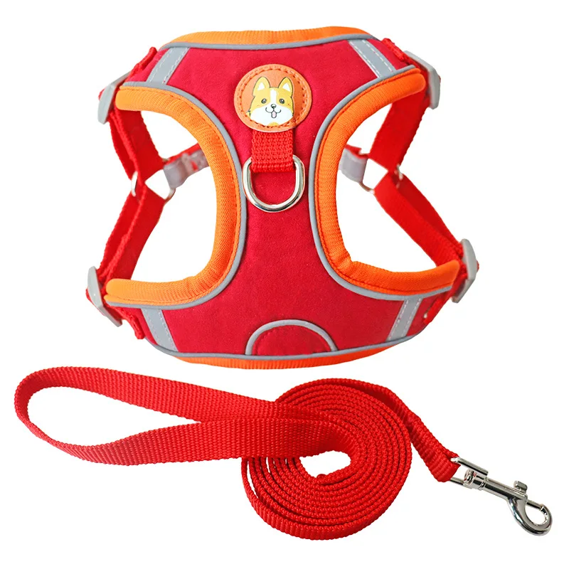 suede breathable lightweight soft 360 degree high visibility reflective anti-rush pet traction chest strap dog harness leash set