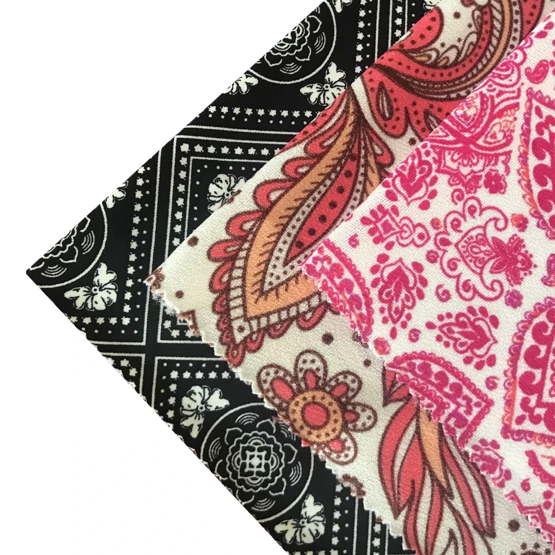 Европейский стиль Пейсли Дамаст переработанный 95% полиэстер 5% спандекс стрейч цифровая печать трикотажная ткань