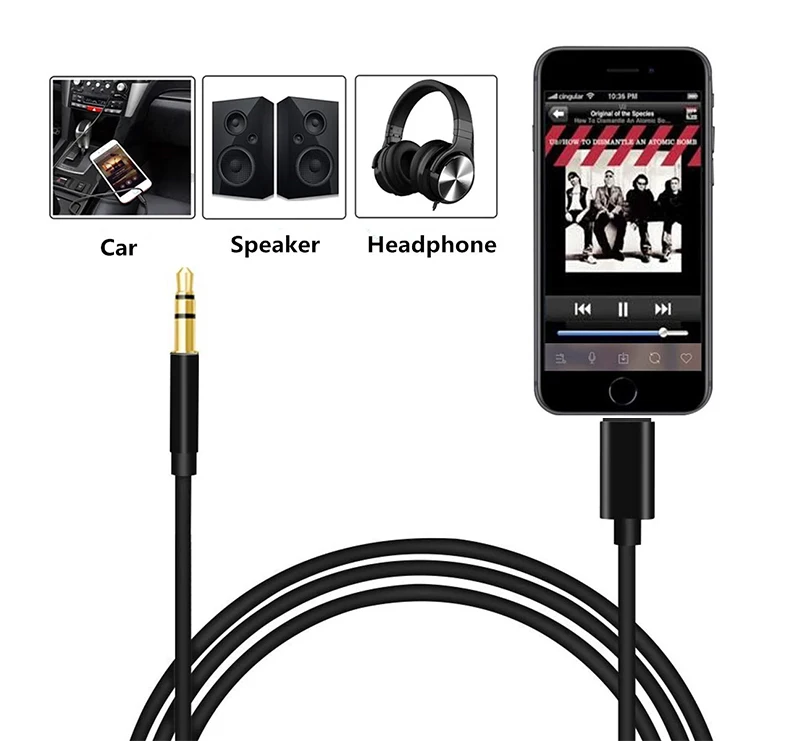 High quality nylon aux cable for Lightning to 3.5mm jack Headphone Aux Cable for iPhone Home / Car Stereo Speaker 1M
