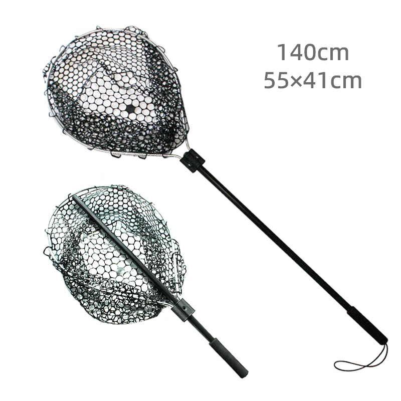 landing net aluminium 140cm 55*41cm Telescopic Rubber Mesh Landing Net