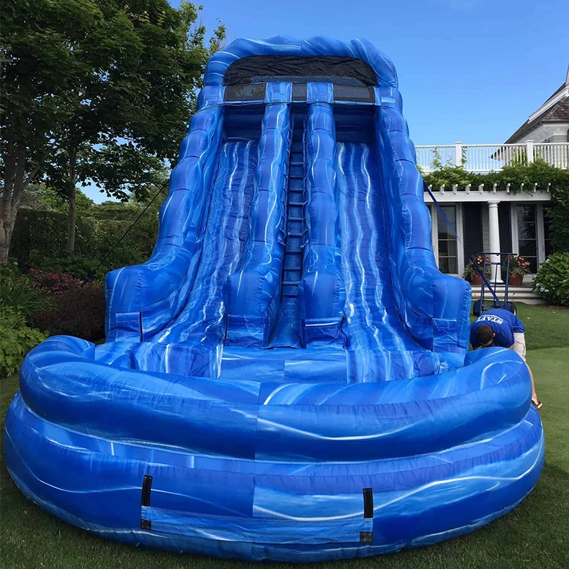 Blue Crush Dual Lane Playground Inflatable Water Slide With Pool For Adults And Kids