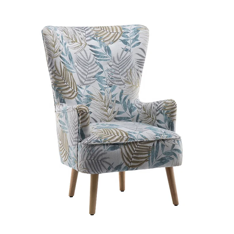 Poltrona Modern nordic style luxury jacquard fabric solid wooden high back accent lounge arm chair