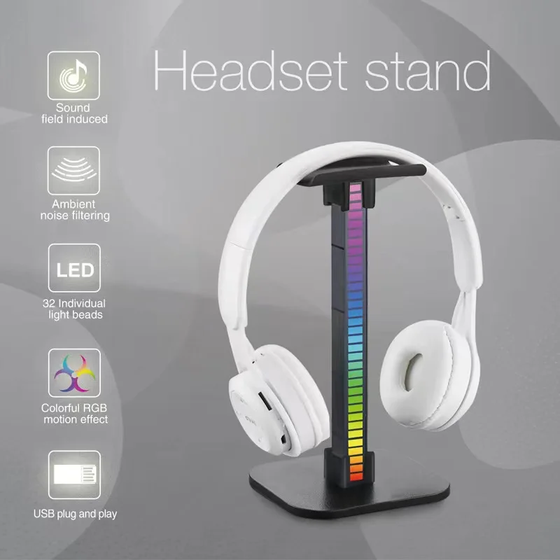 Head mounted gaming headphone stand RGB luminous headphone display stand USB interface detachable pickup light