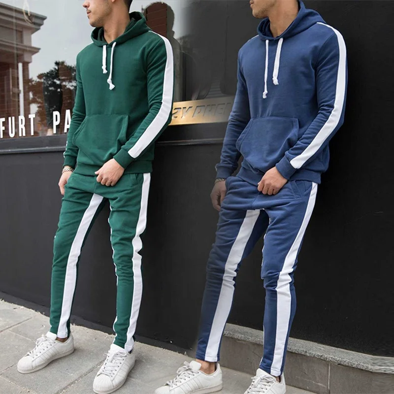 Мужские комплекты нижнего белья из 2 предметов, Мужская одежда, спортивный костюм для бега, комплекты Создай свой собственный логотип хлопковая флисовая синий полосатый мужской спортивный костюм