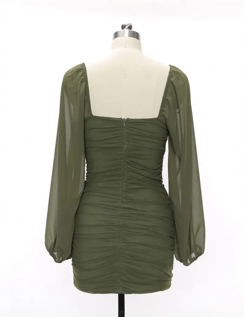 Backless Pleated Dress Women New Year 2024 Elegant Casual Solid Double Layer Mesh Mini Evening Dresses Female Clothing