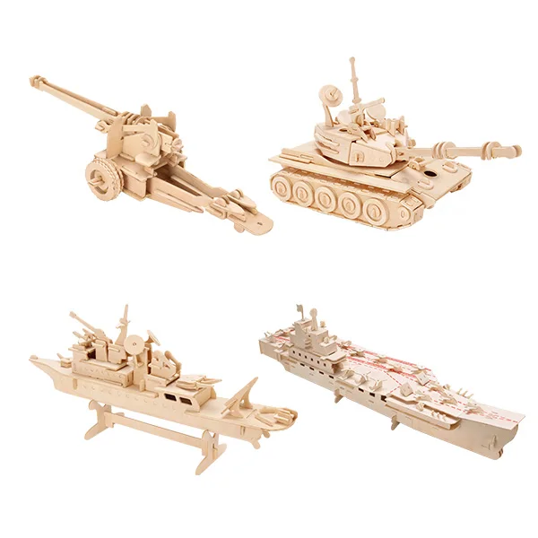 3D Wooden Puzzles Kids Game Toys wheel Cannon Anti-Aircraft Gun Cannon WW2 Soldiers Accessories Army Military Weapon