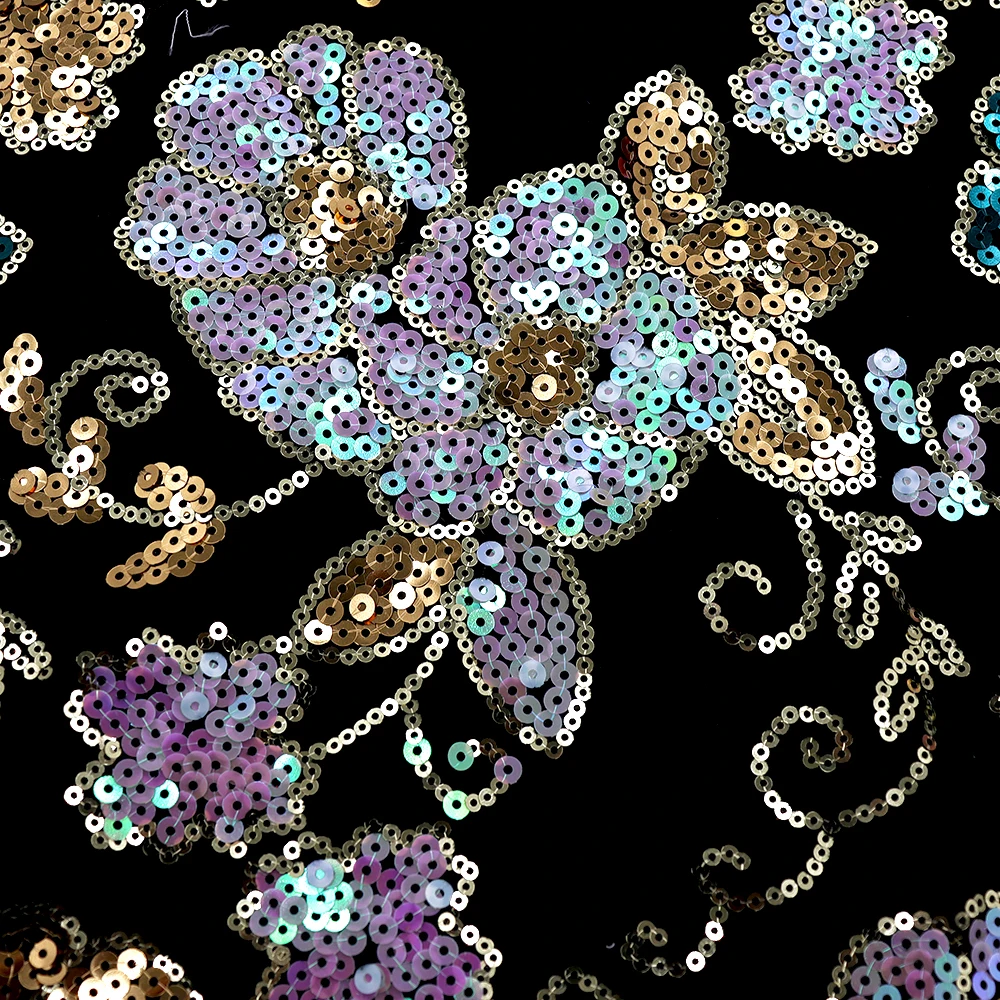 high-quality embroidery fabric with a rich and intricate floral pattern Velvet sequin embroidery fabric