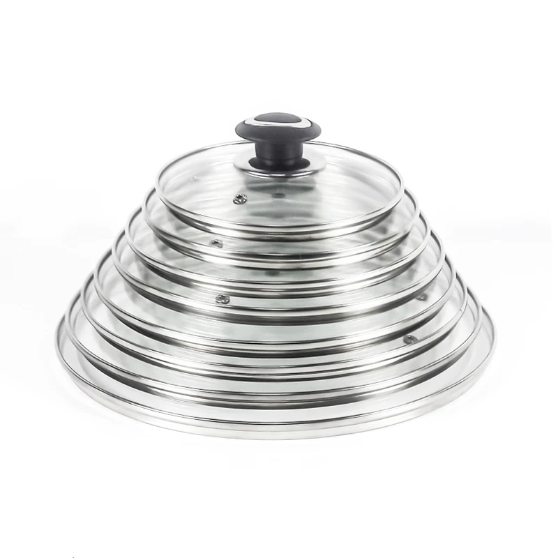Wholesale Kitchenware Cooking G Type  Stainless Steel Ring Tempered Glass Pot Lid  Cover