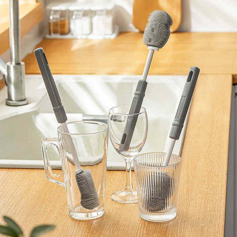DS2337 Baby Bottle Cleaner Brush For Bottle Cleaning Scrub Silicone Brushes with Scalable Handle Silicone Bottle Brush