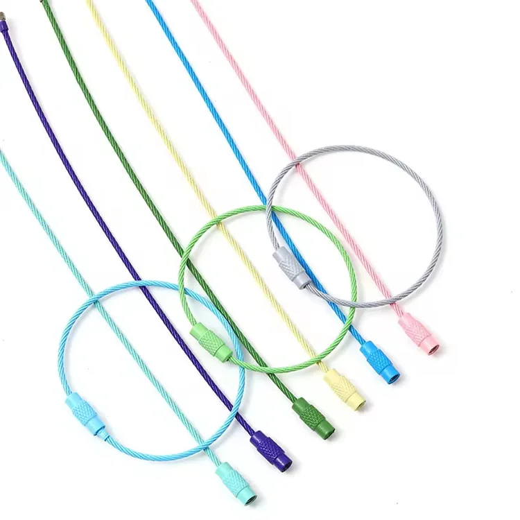 Screw Lock Cable Steel Wire Rope Colorful Key Rings Split Ring Key Chain Hook Fob Holder