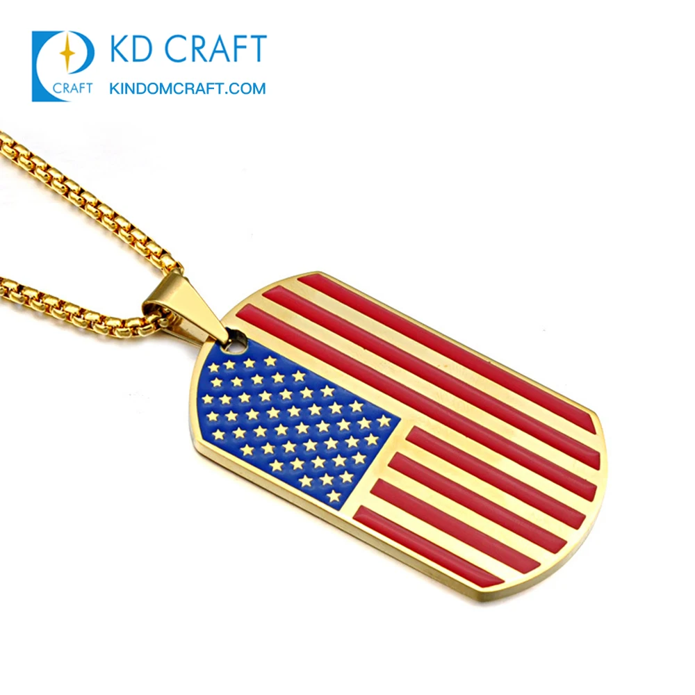 High quality personalized custom metal brass debossed logo enamel gold plated national country flag dog tag
