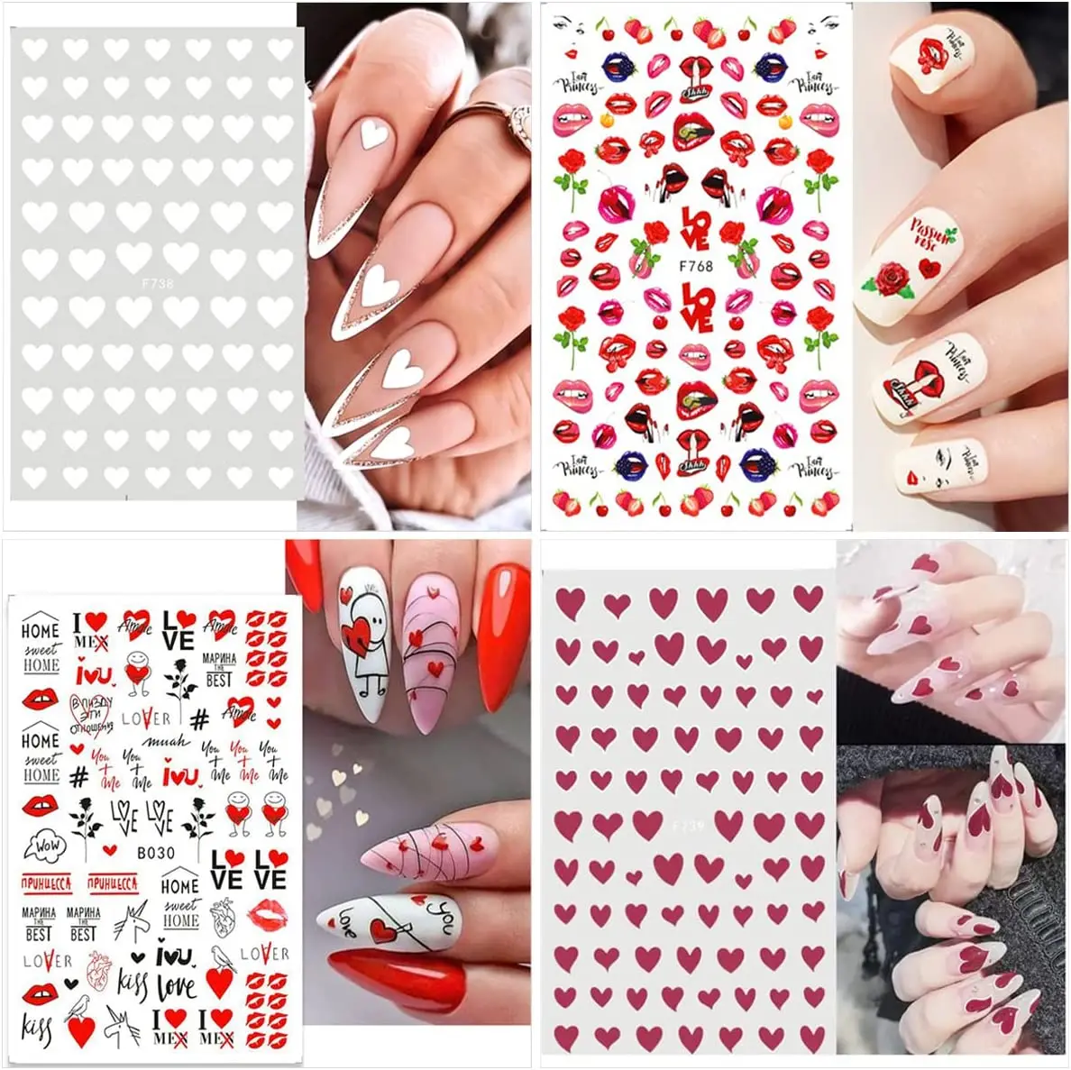 Private Label DIY Nail Art Decoration 3D Self-Adhesive Water Decals Embossed Custom Semicured Gel Valentines Day Nail Sticker