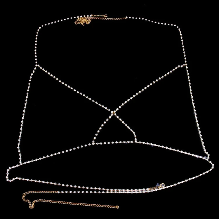 New Fashion Sexy Crystal Bralette Body Chain for Women Simple Cross Chest Chain Fine Jewelry Accessories Rhinestone Bikini Top