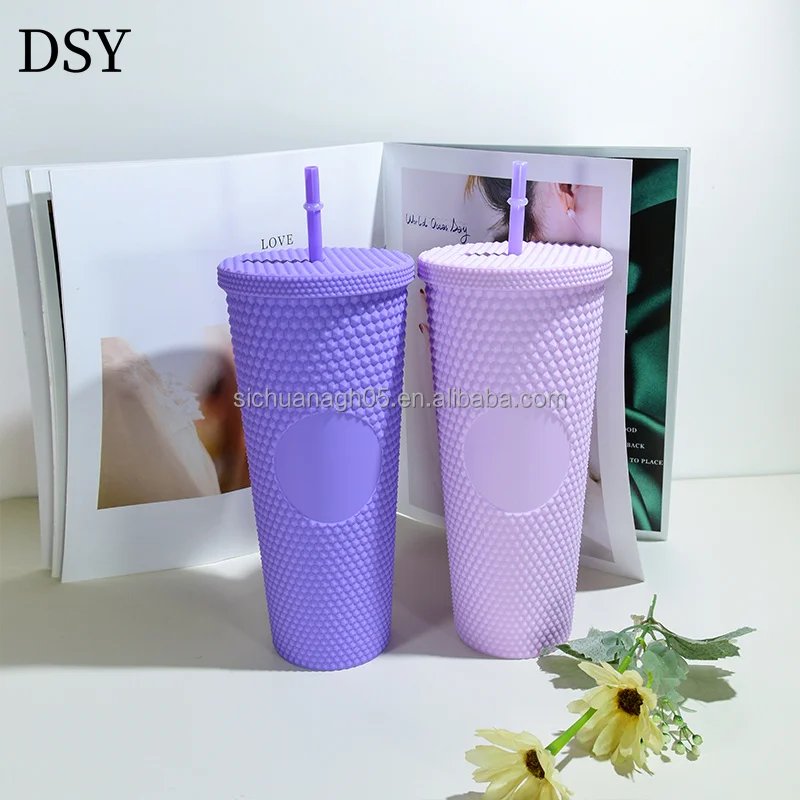 Dashuya 24oz Acrylic Studded Tumblers Double Walled Star Plastic Water Bottle with Straw Cover for