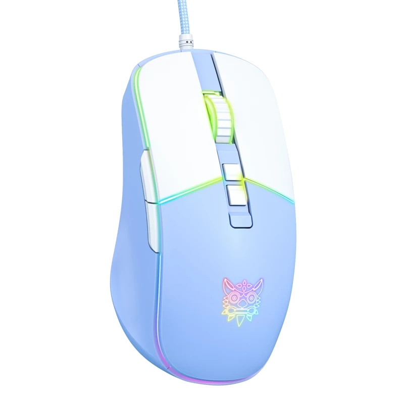 New ONIKUMA CW916 White Pink Wired Gaming Office Mouse 7 Key 6 Speed DPI Adjustment RGB Luminous Girl Computer Mouse