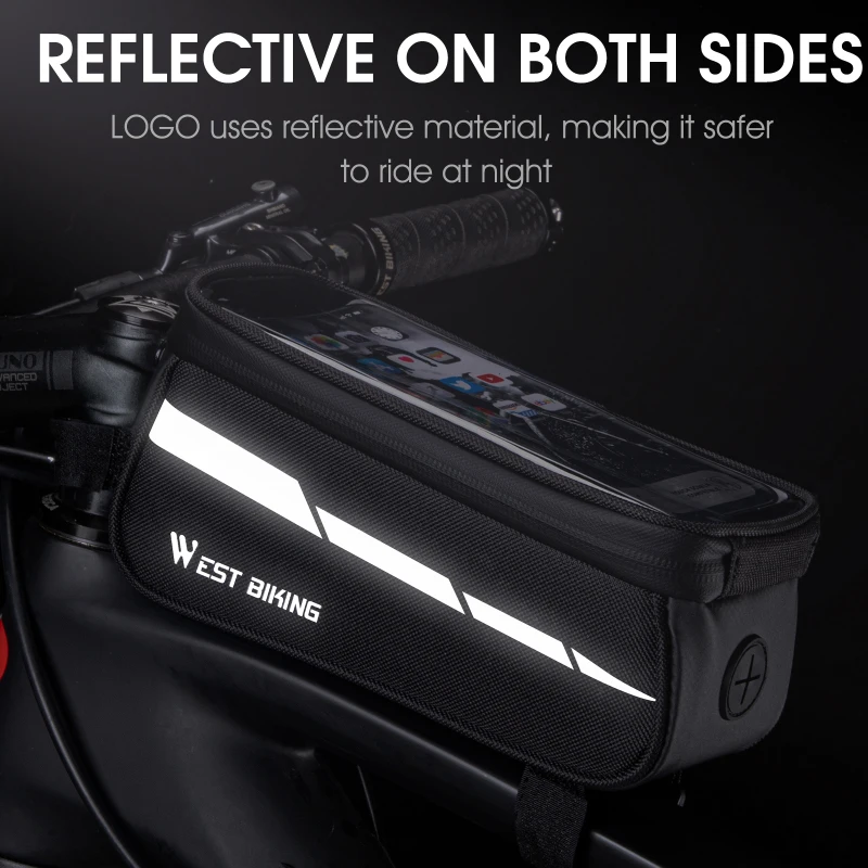 WEST BIKING New Design Touch Screen Cycling Bike Frame Bag Phone Holder Bicycle Bag Smooth Upper Pipe Large Capacity Bike Bag