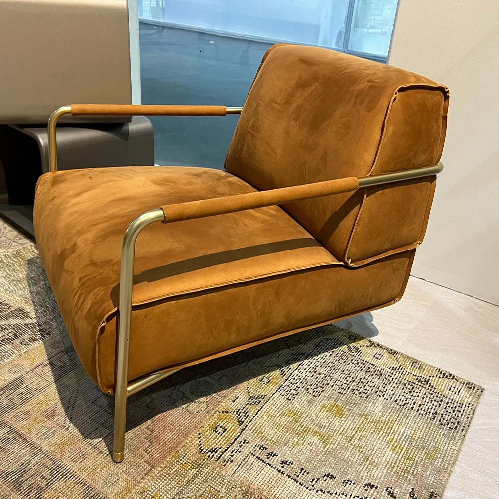 Luxury Armchairs Orange Color Velvet Sofa Chairs  Living Room Chairs Set For Hotel Villa