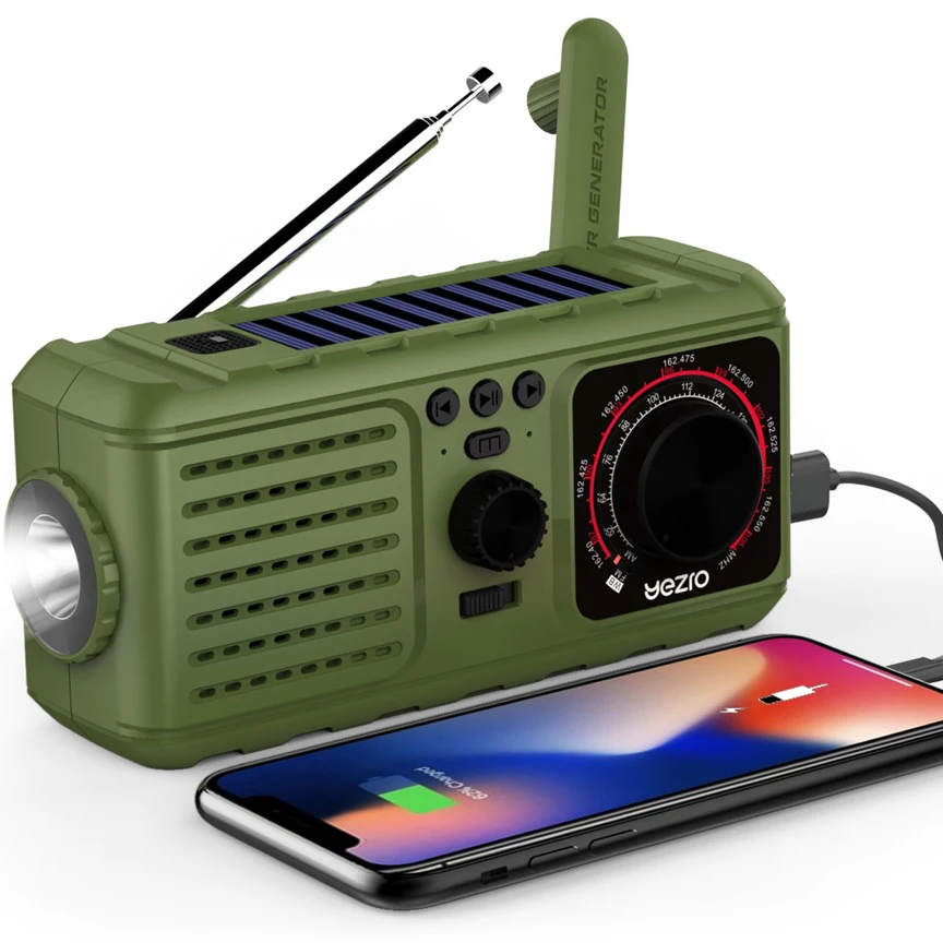4in1 Emergency Radio  2500mAh Hand Crank Solar Weather Radio AM/FM Portable Radio with Flashlight&Reading Lamp