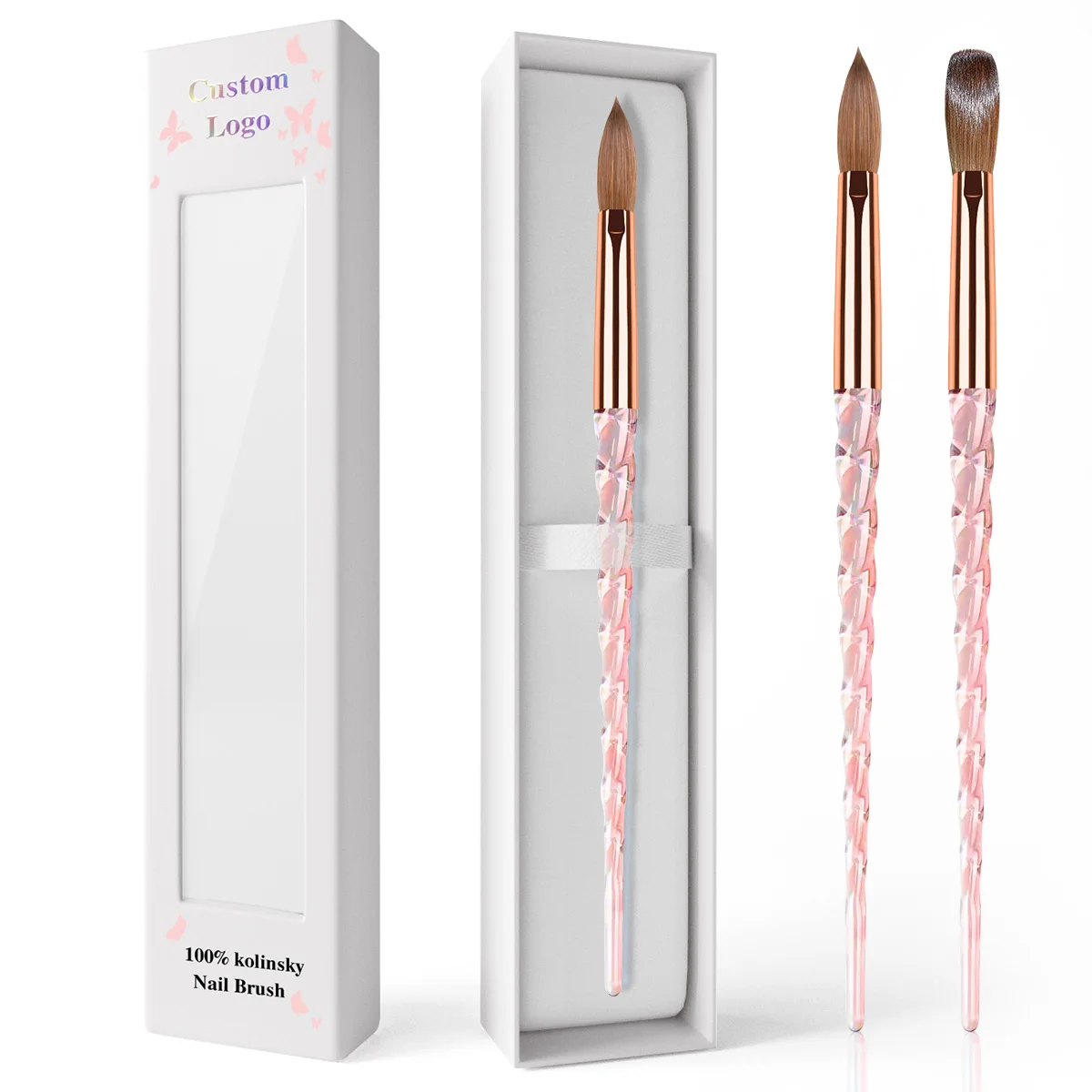 Fashion Pink Acrylic Screw Handle Custom Nail Art Brushes #8-#20 100% Kolinsky Acrylic Brush