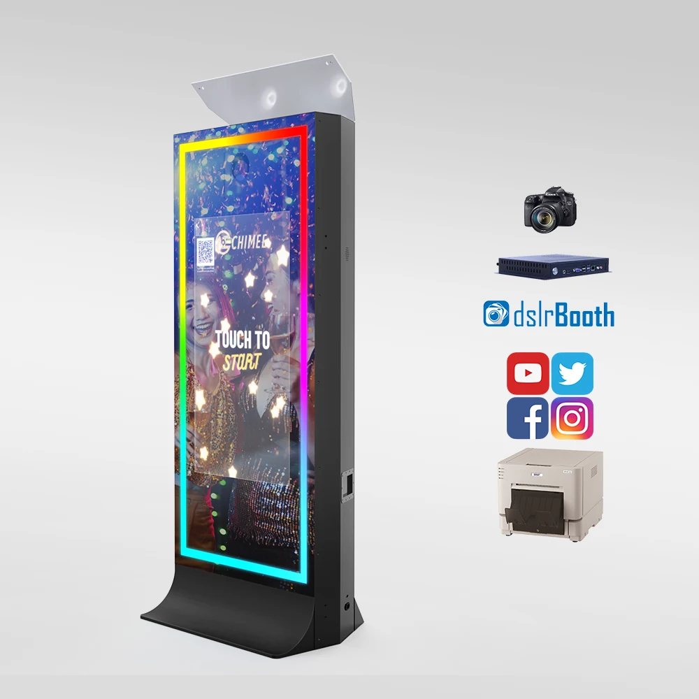 Large Mirror 4k High Definition DSLR Camera Photobooth with Flashlight Mirror Photobooth with wheel on the base