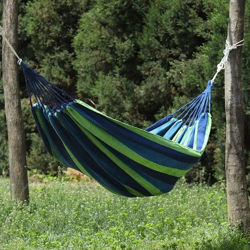 Outdoor Hammock Portable Garden Hammock Sports Home Travel Camping Swing Canvas Stripe Bed Hammock Double Single People