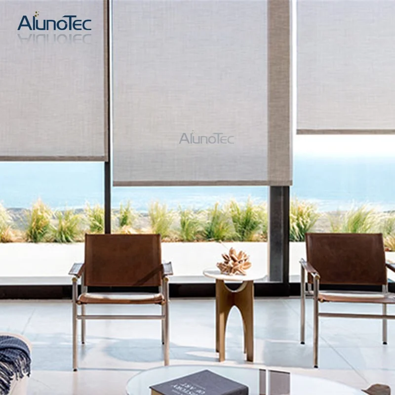 Best Price Balcony Motorized Windproof Curtain Luxury Automatic Electric Curtains Absorb UV Blackout Curtain