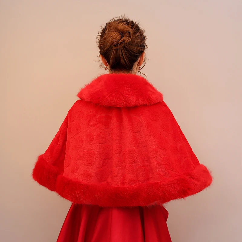 
Red short thick fur collar shawl new bride wedding accessories wholesale hot winter new plush shawl 