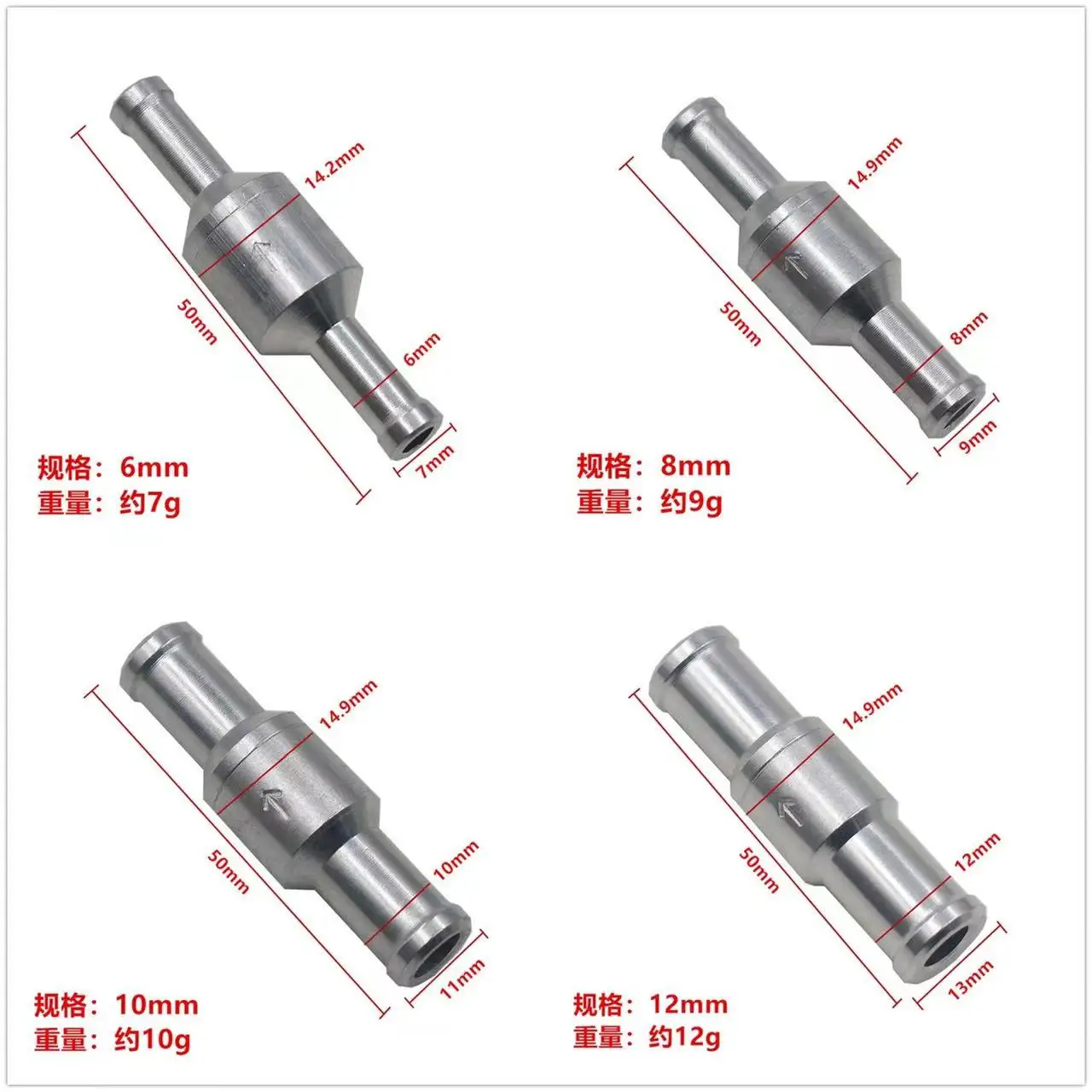 Universal Aluminum One Way Flow Check Valve Non Return Inline for Gas or Diesel Fuel