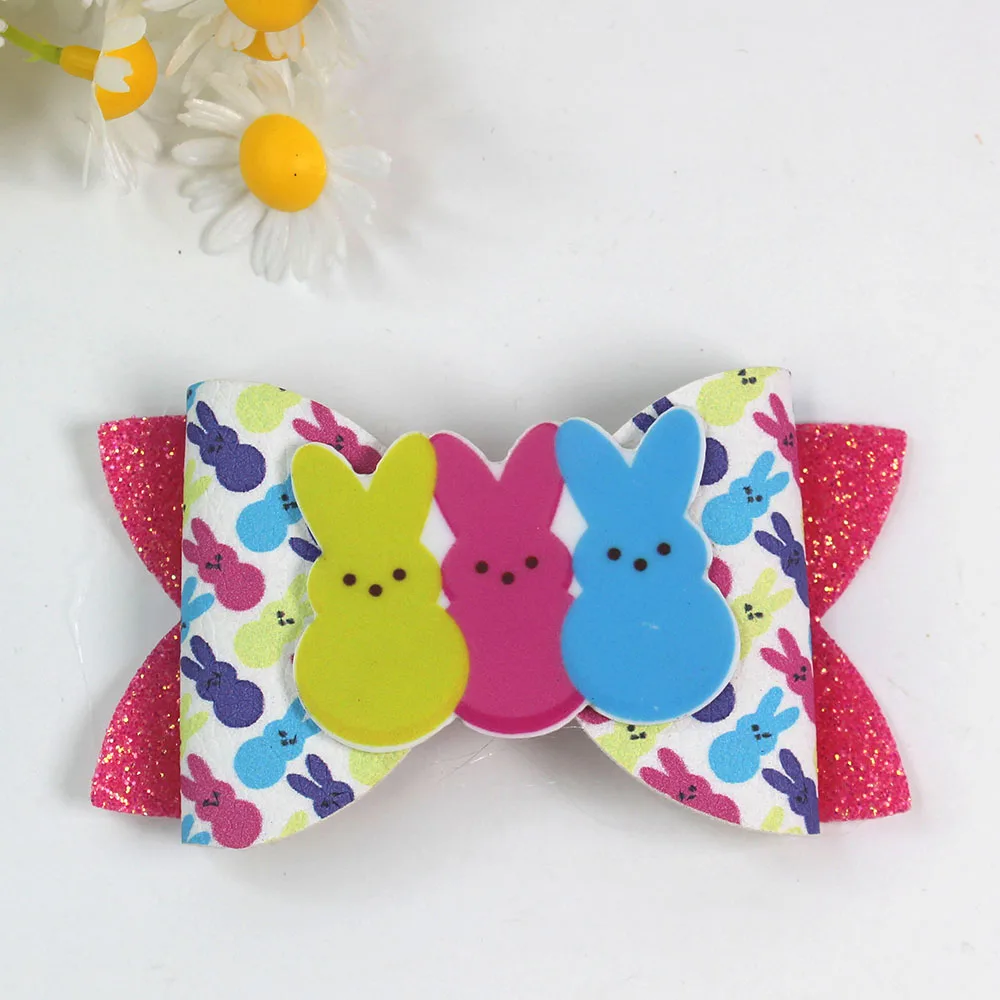 Spring easter festival cute hair bows clip kids beautiful egg glitter hair bow girls hair accessories