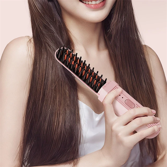 WF OEM Mini Electric Hair Straightening Comb USB Rechargeable Portable Hair Straightening Brush Cordless Hair Straightener Comb