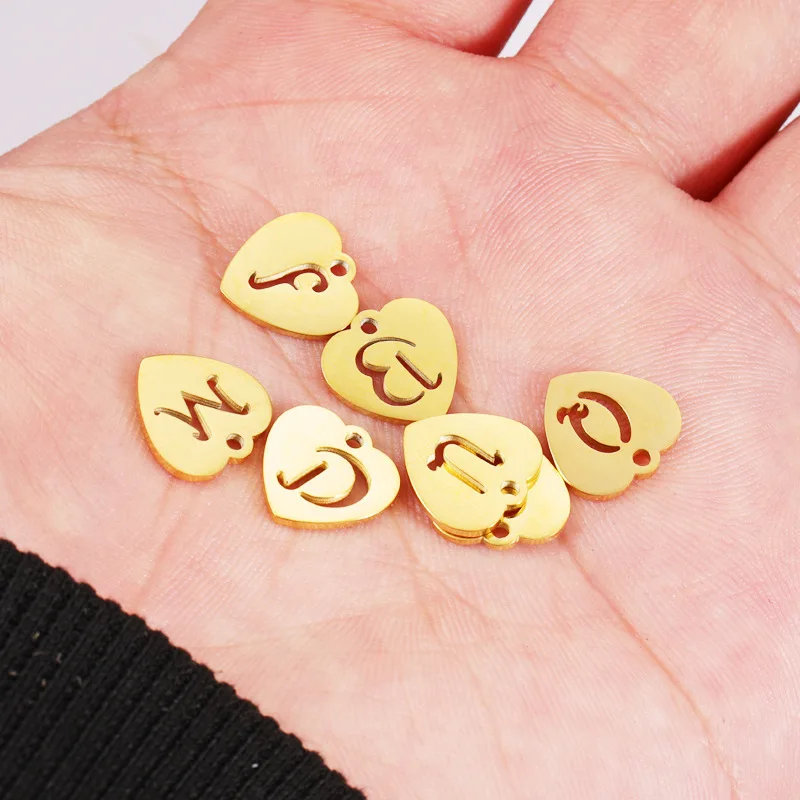 Custom Heart A-Z Initial Letter 24K Gold Jewelry Accessories For Earrings Diy Small Charms Pendant Necklace Jewelry Making