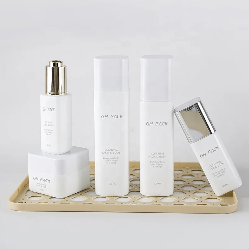 Good Selling Set 120ml 100ml 40ml 30ml 60g White Cubic Over-cap Glass Bottle Cream Jar for Skincare
