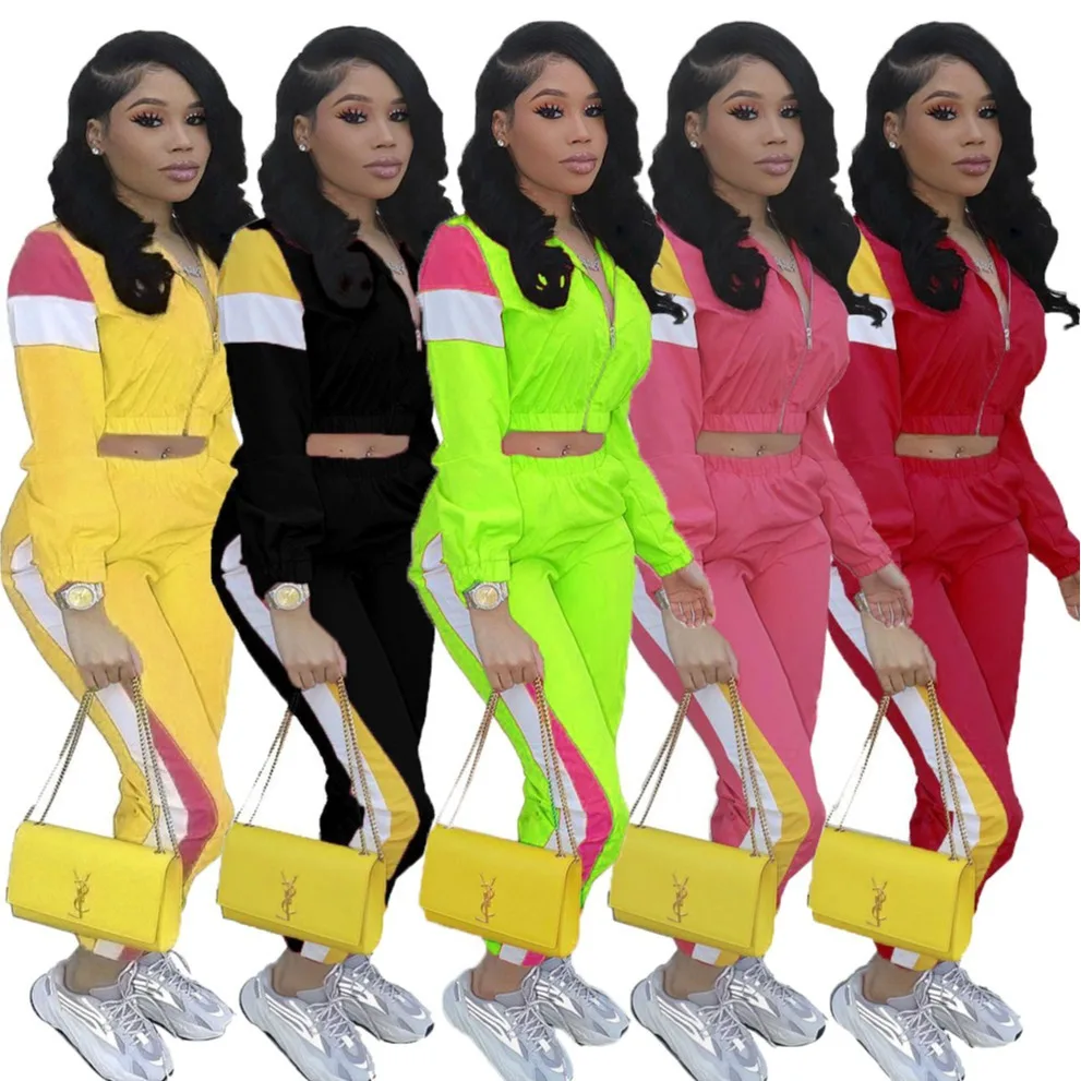 Gulidd Women Casual Tracksuit 2 Piece Zip Top Jacket and Elastic Waistband Pant Women Windbreaker Tracksuit Sets